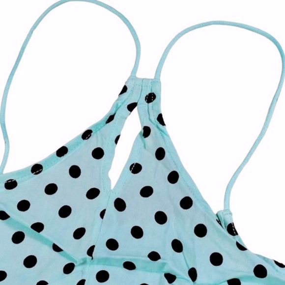 4/$32 No Boundaries size medium teal/light blue top black polka dots keyhole NWT - Picture 11 of 16